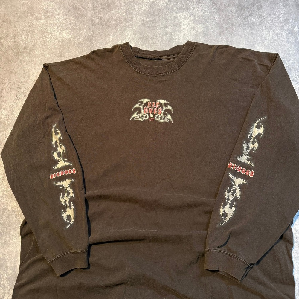 Vintage Big Dogs‎ Mens Black Tribal Graphic Long Sleeve T-Shirt Size XXL 2XL Y2K - Picture 2 of 7